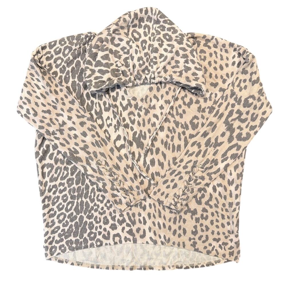 NWOT Chaser Leopard Print Hoodie Sweatshirt V-Neck, Women’s Size Small